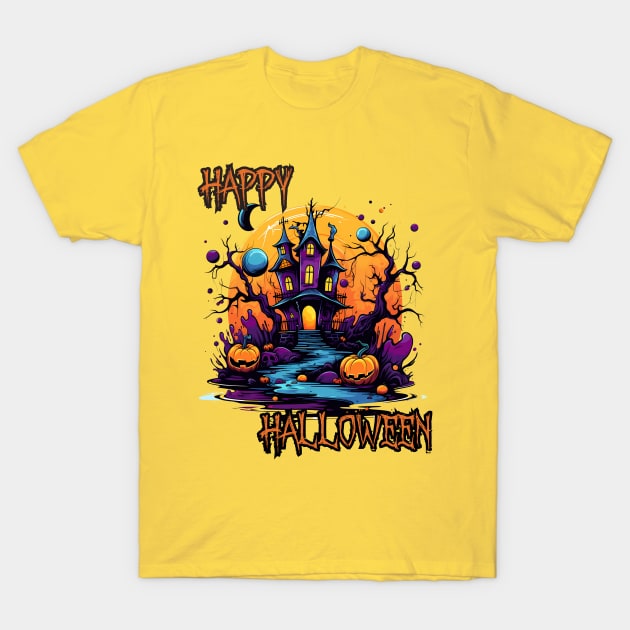 Haunted House Happy Halloween T-Shirt by DivShot 